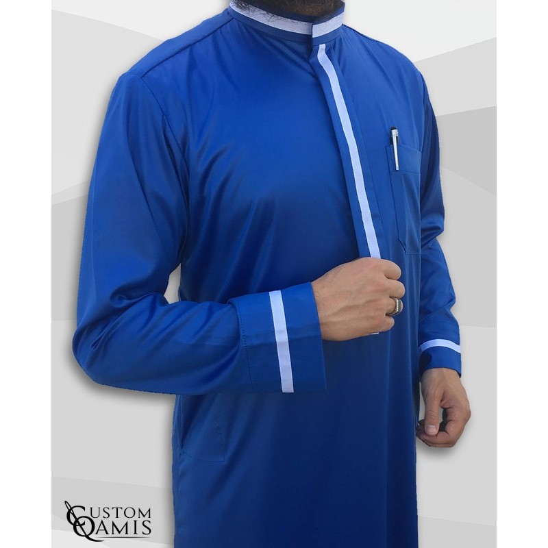 Trend thobe fabric Precious royal blue satin and white strips