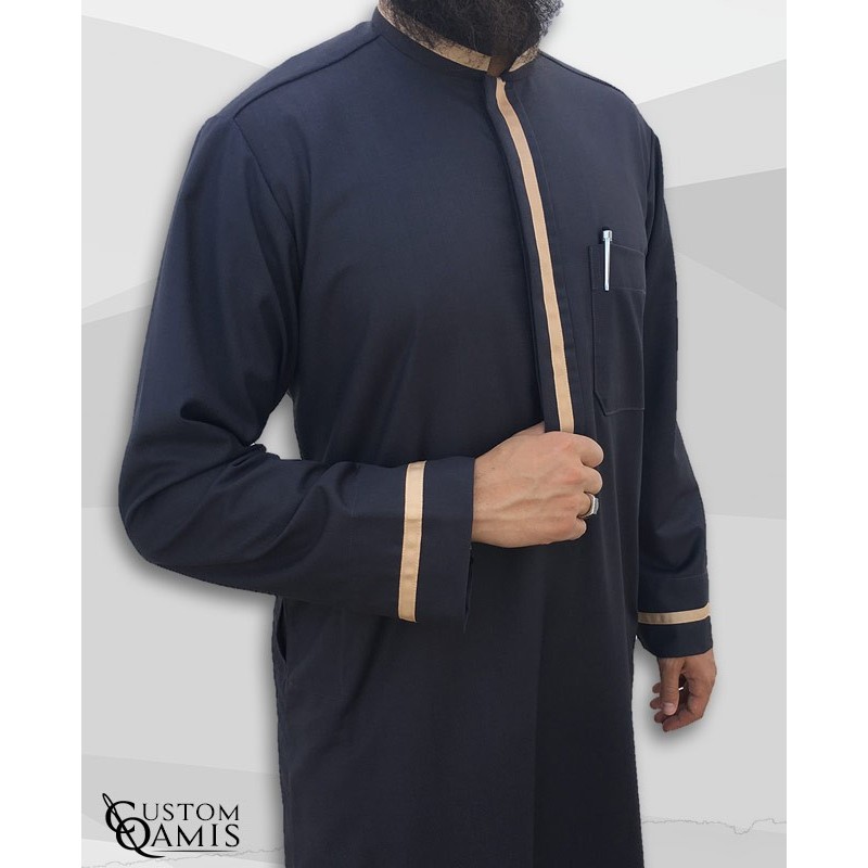 Trend thobe fabric Cashmere Wool dark grey and beige strips