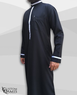 Trend thobe fabric Platinium black and white strips saudi collar