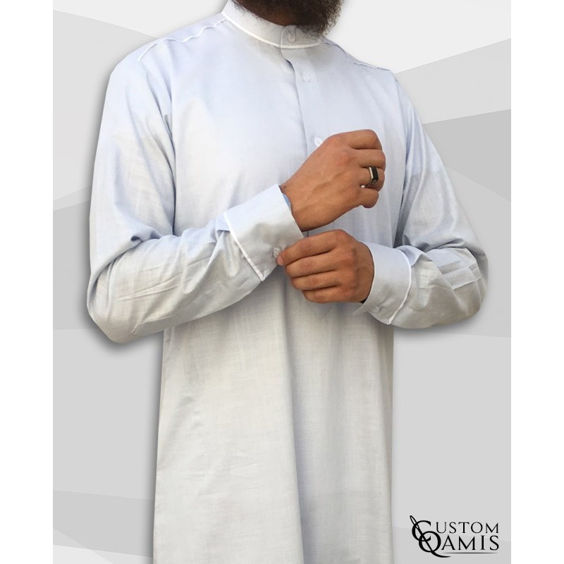 Qamis Trim tissu Linen gris clair et crème
