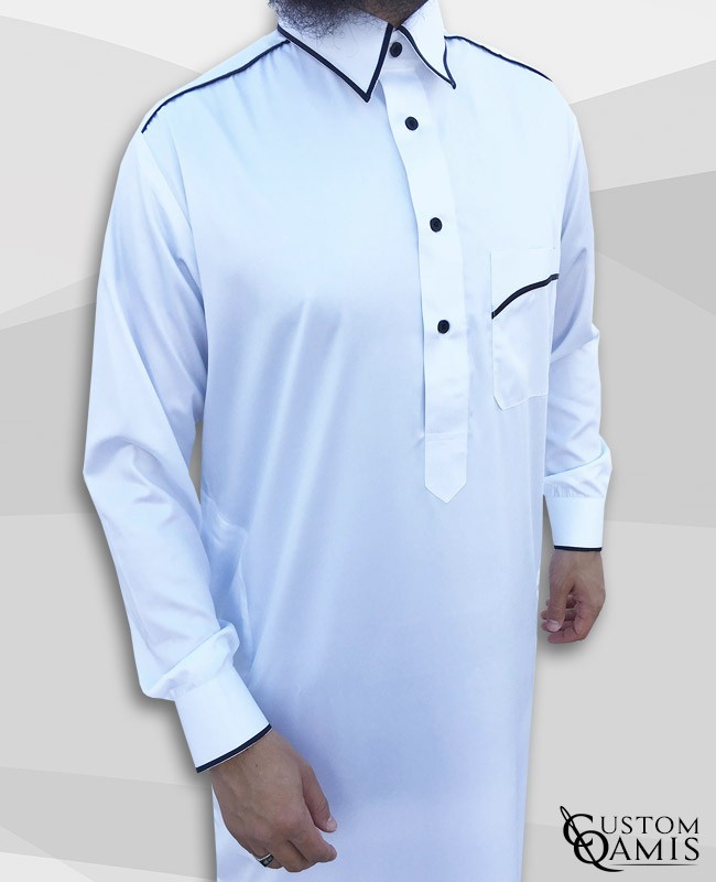 Trim thobe fabric Precious white and black satin Qatari collar