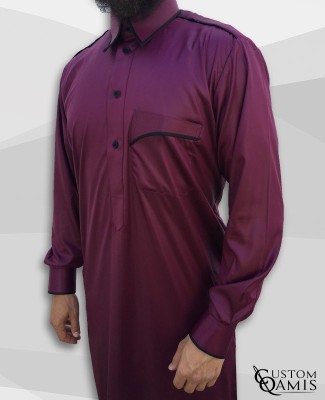 Trim thobe fabric Precious burgundy and black matt Qatari collar