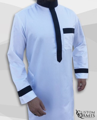 Two Tone thobe fabric Precious white and black satin Saudi collar