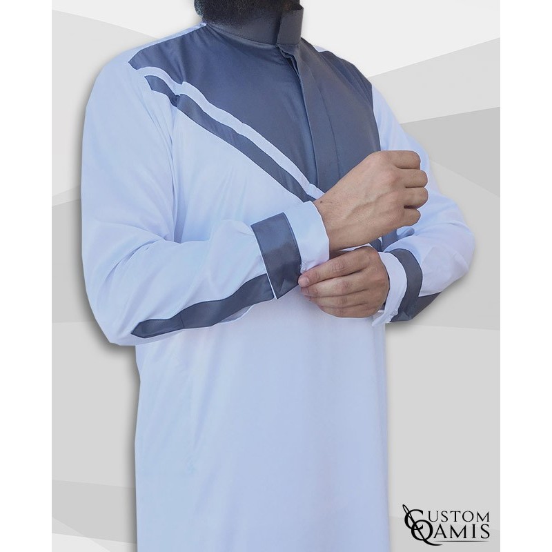 Qamis Wave tissu Precious blanc et gris satinés
