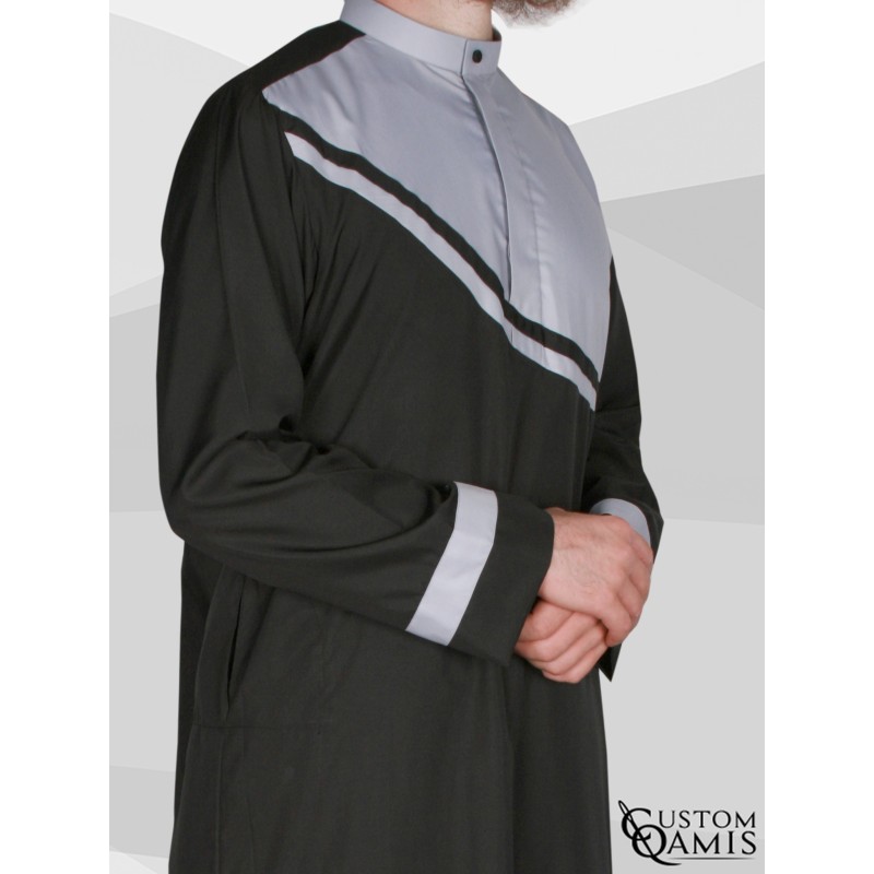Qamis Wave tissu Platinium noir et gris clair