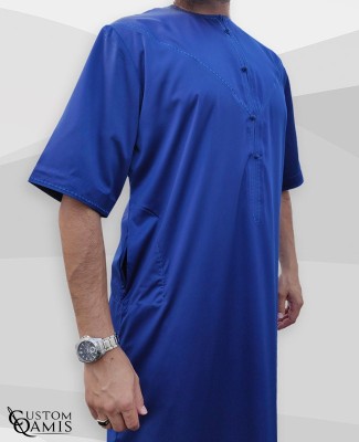 Emirati Thobe fabric Precious royal blue matt Short sleeves with embroidery 