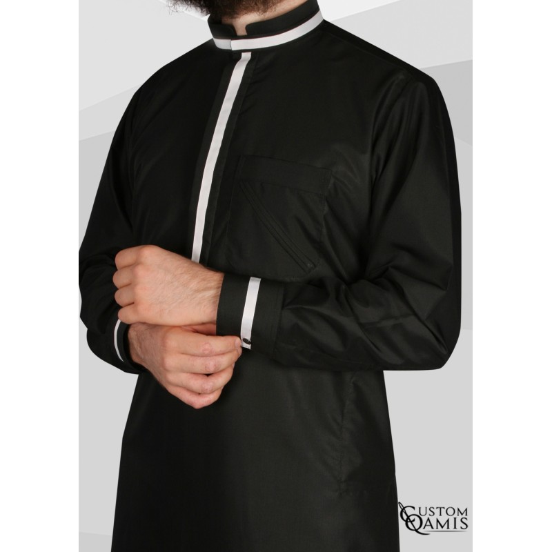 Trend thobe fabric Platinium black and white strips Mao Collar with cuffs