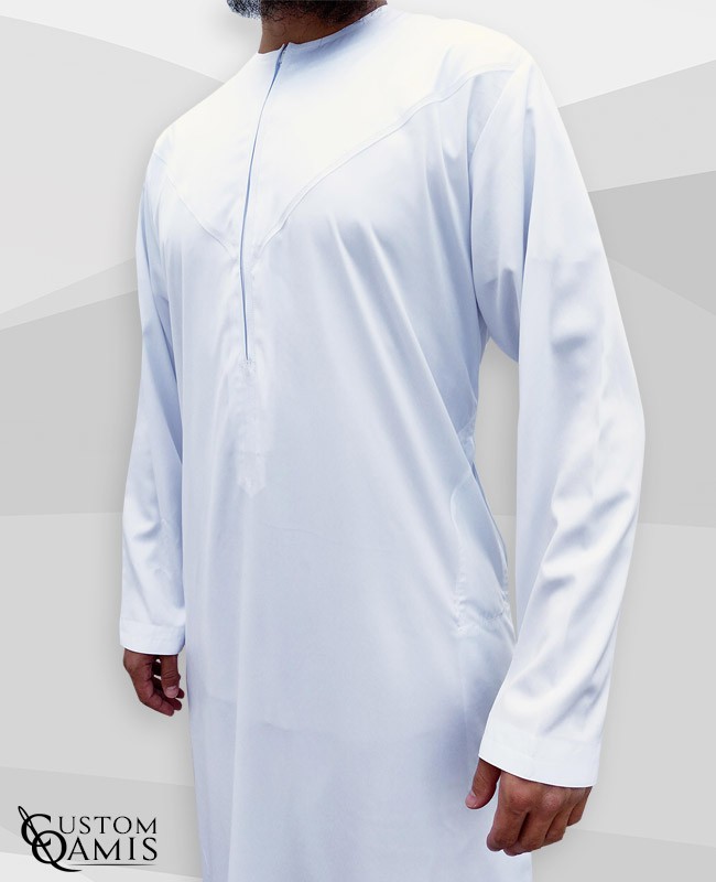 Qamis Emirati à zip tissu Precious blanc satiné