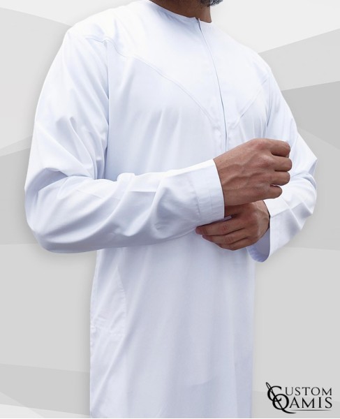 Qamis Emirati à zip tissu Precious blanc satiné