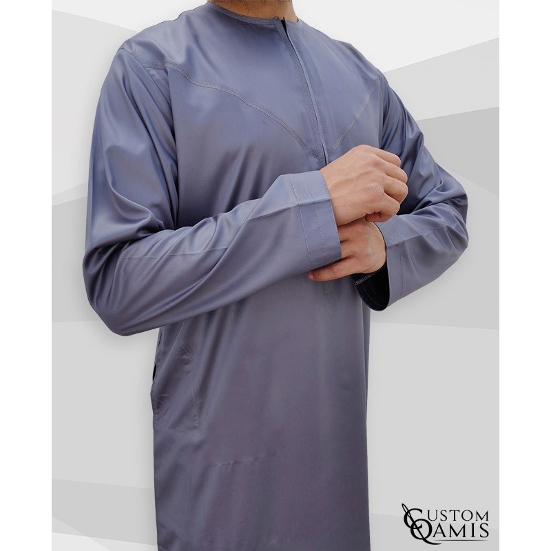 Emirati Thobe with zip fabric Precious grey satin