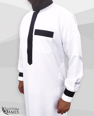 Two Tone thobe fabric Platinium white and black Saudi collar with cuffs