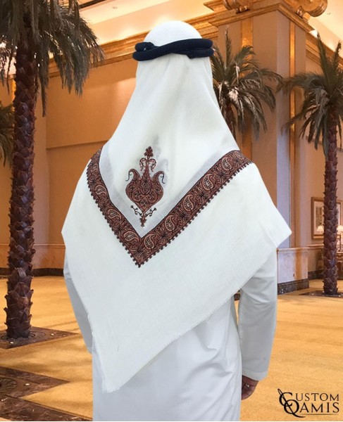Cream and Brown Embroidered Yemeni Shemagh