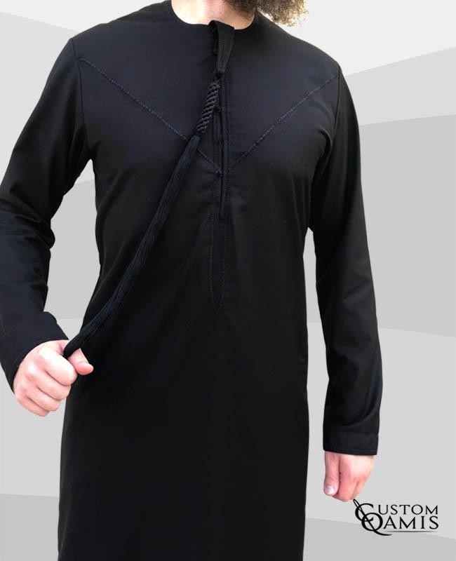 Emirati Thobe fabric Cashmere Wool Black with Tarboucha (lash) 