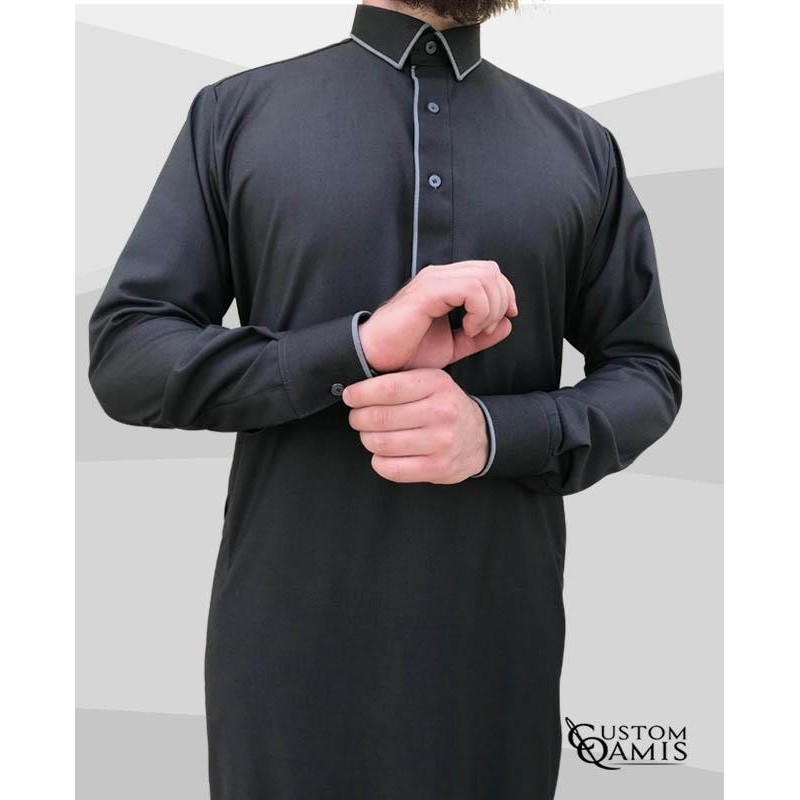 Edge thobe fabric Cashmere Wool dark grey and light grey 