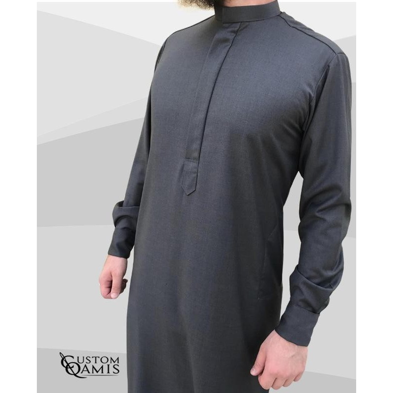 Koweti Thobe Cashmere Wool grey fabric with flexible cuffs