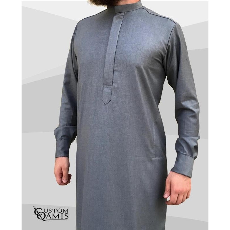 Koweti Thobe Cashmere Wool light grey fabric with flexible cuffs