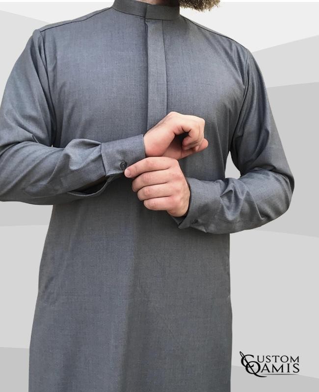 Koweti Thobe Cashmere Wool light grey fabric with flexible cuffs