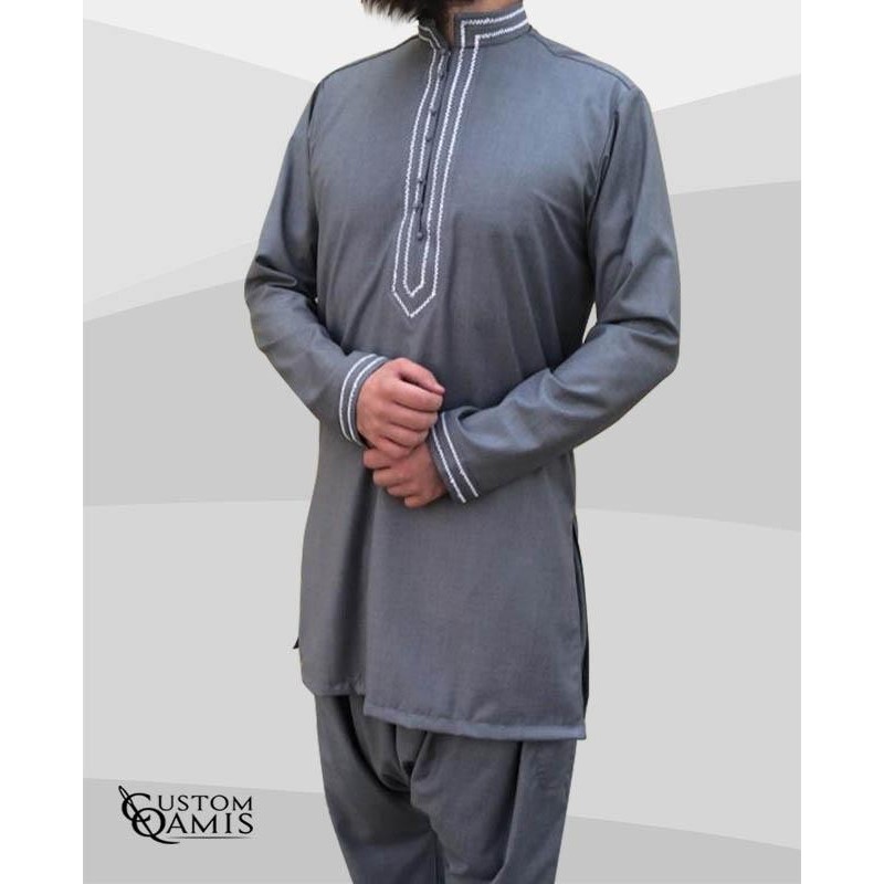 Ensemble Sultan tunique Gris clair avec serwel coupe qandrissi