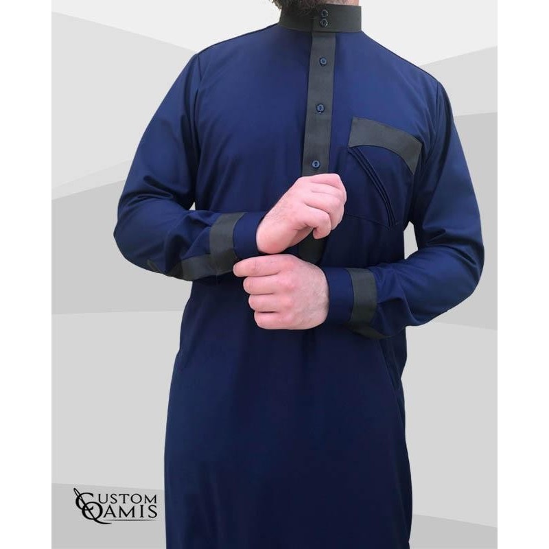 Qamis Two Tone tissu Cashmere Wool bleu marine et Vert