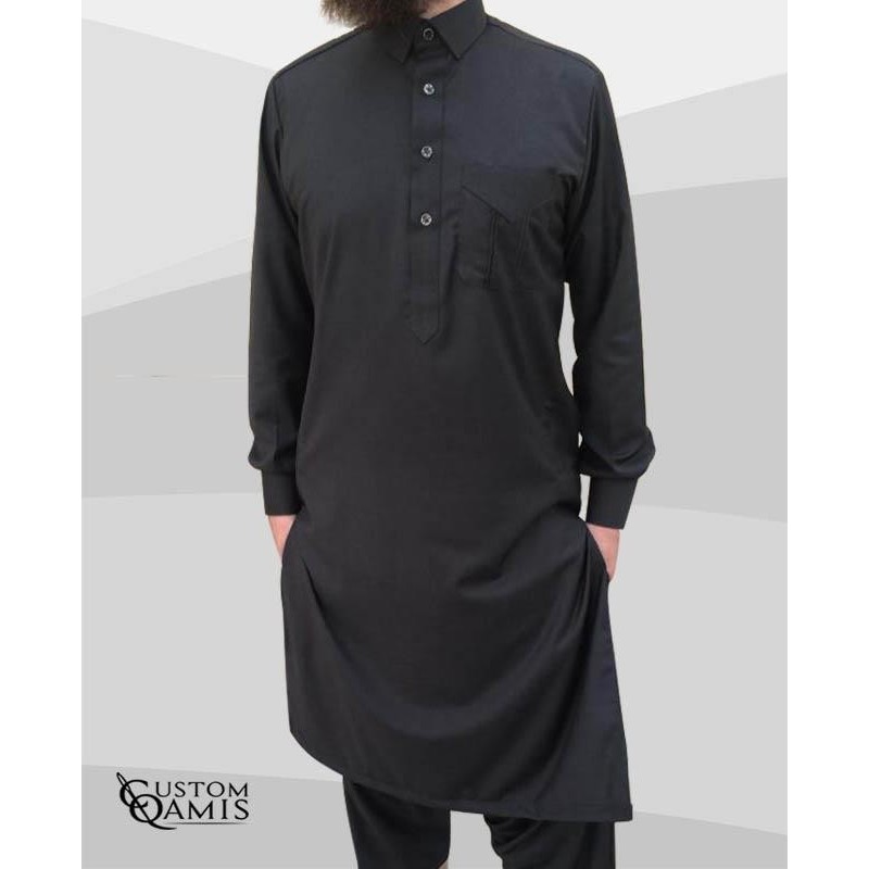 Pakistani set Thobe Cashmere Wool Dark Grey with sarouel qandrissi cut