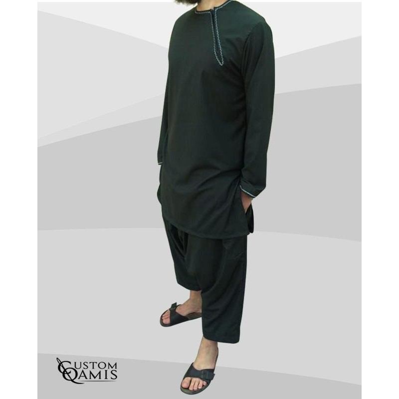 Ensemble Imad tunique en Cashmere Wool Vert avec serwel coupe qandrissi