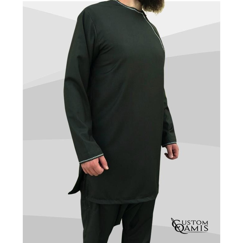 Ensemble Imad tunique en Cashmere Wool Vert avec serwel coupe qandrissi