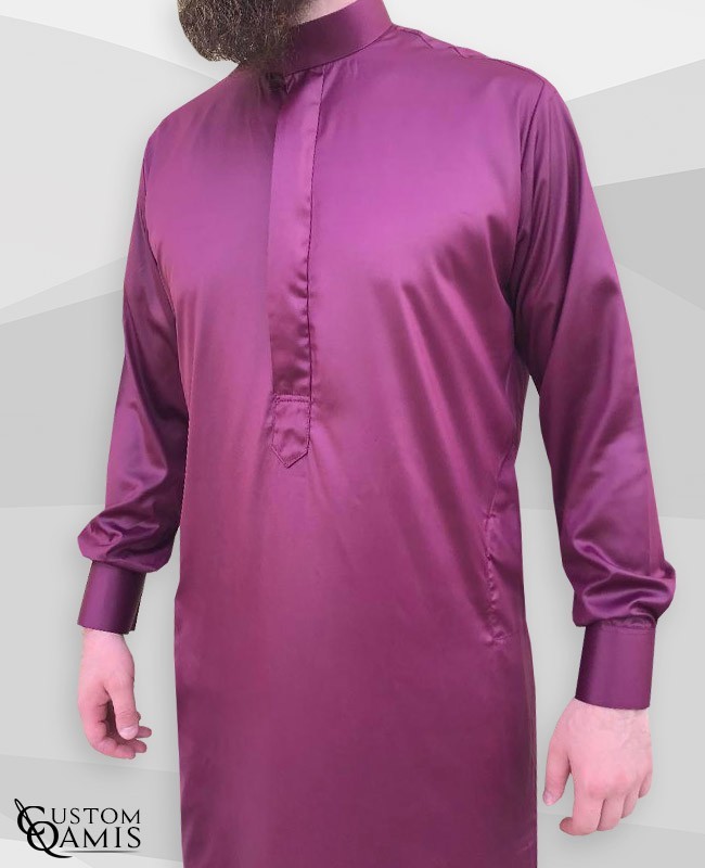 Saudi Thobe Fabric Precious burgundy satin without pocket