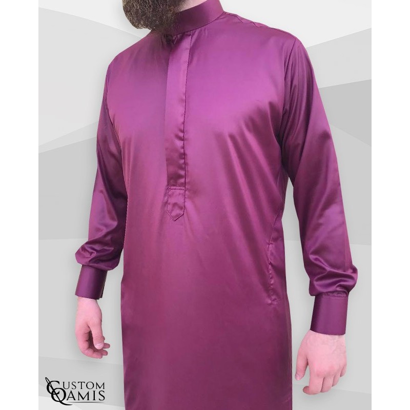 Saudi Thobe Fabric Precious burgundy satin without pocket