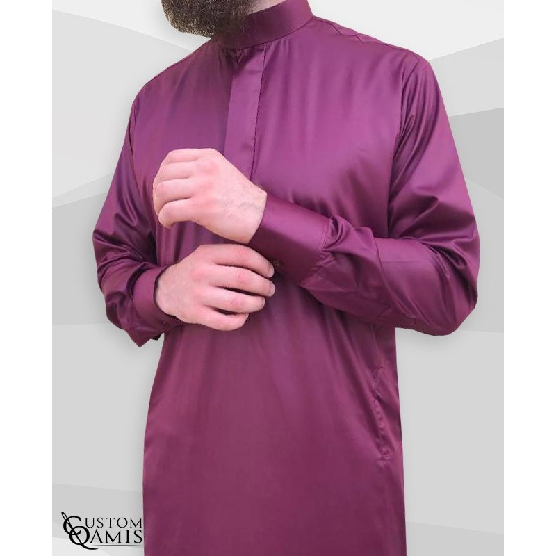 Saudi Thobe Fabric Precious burgundy satin without pocket