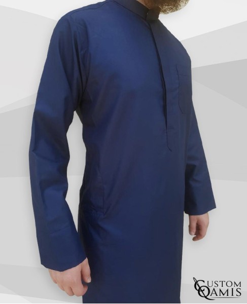Koweti Thobe Navy blue Platinium Fabric with Classic sleeves