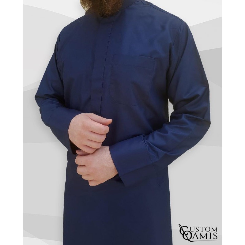 Qamis Koweti bleu marine Tissu Platinium avec manches classiques