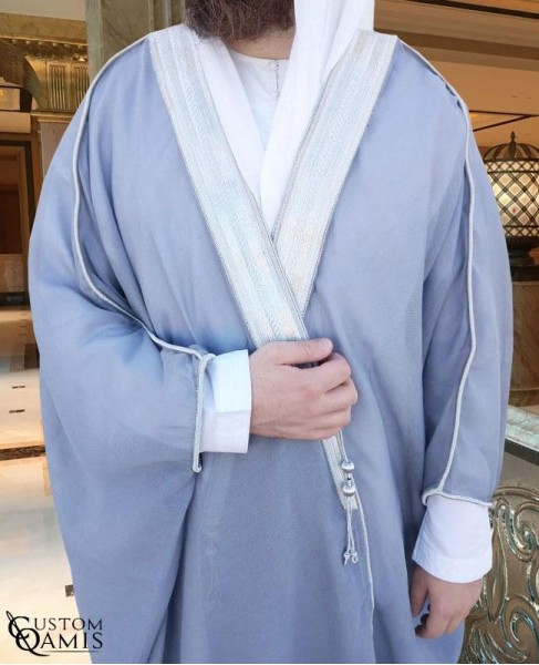 Bisht - Custom-made - Light Gray with silver borders