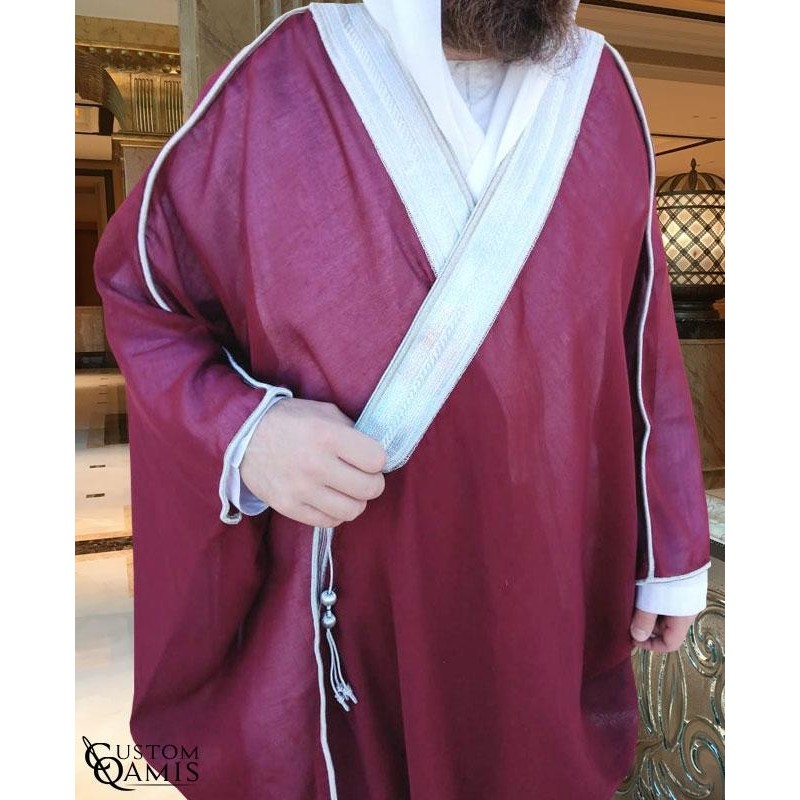 Bisht - Custom-made - burgundy with silver borders