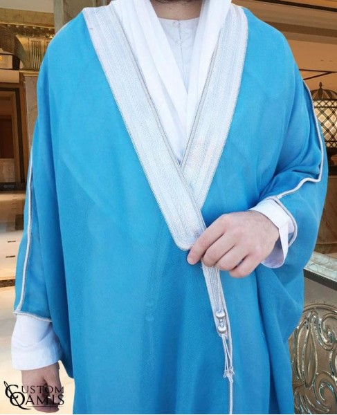Bisht - Custom-made - Electric Blue with silver borders