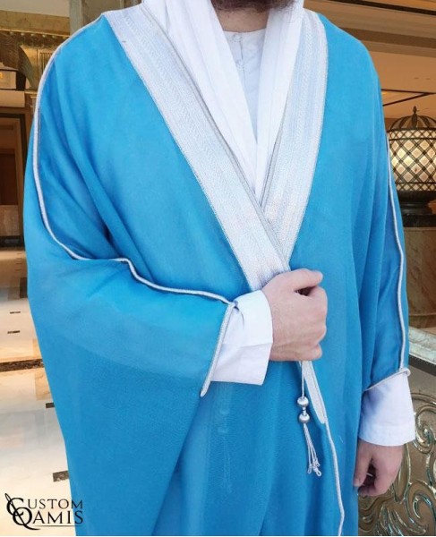 Bisht - Custom-made - Electric Blue with silver borders