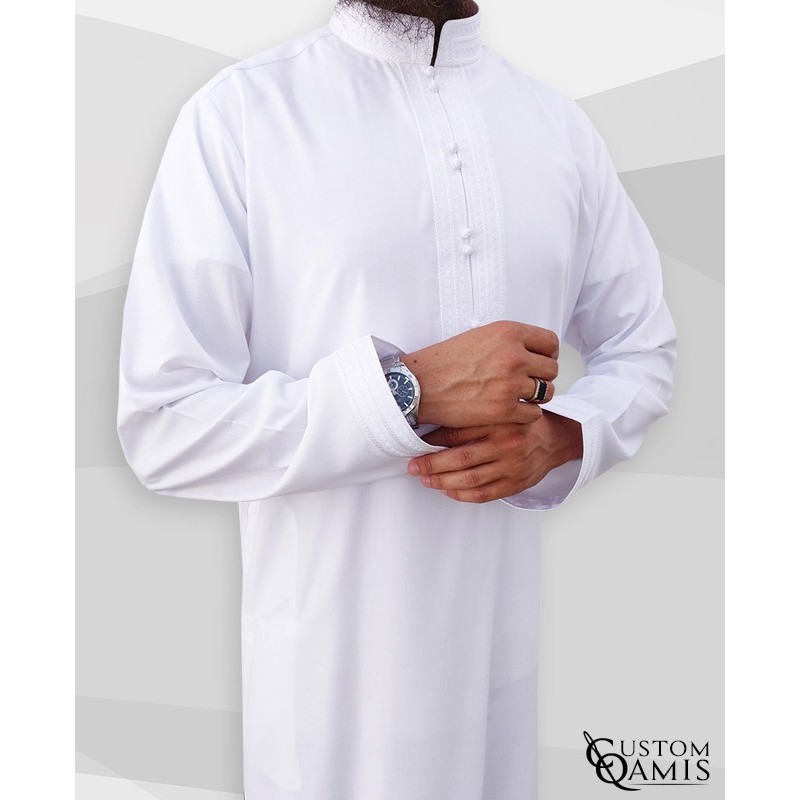 Sultan Thobe Platinium White Stretch Bahraini Collar