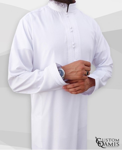 Sultan Thobe Platinium White Stretch Bahraini Collar