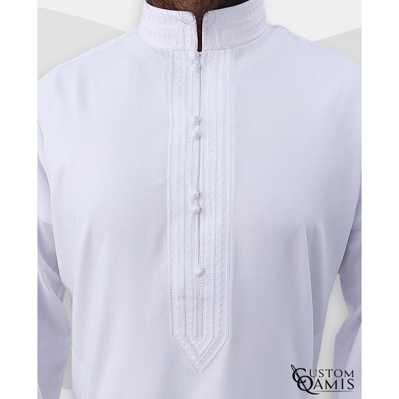 Qamis Sultan Platinium Blanc Col Bahraini droit