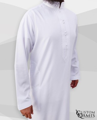 Qamis Sultan Cotton Blanc Col Bahraini droit