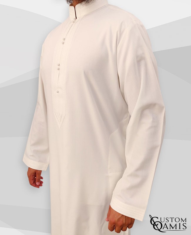 Sultan Thobe Cotton cream Stretch Bahraini Collar