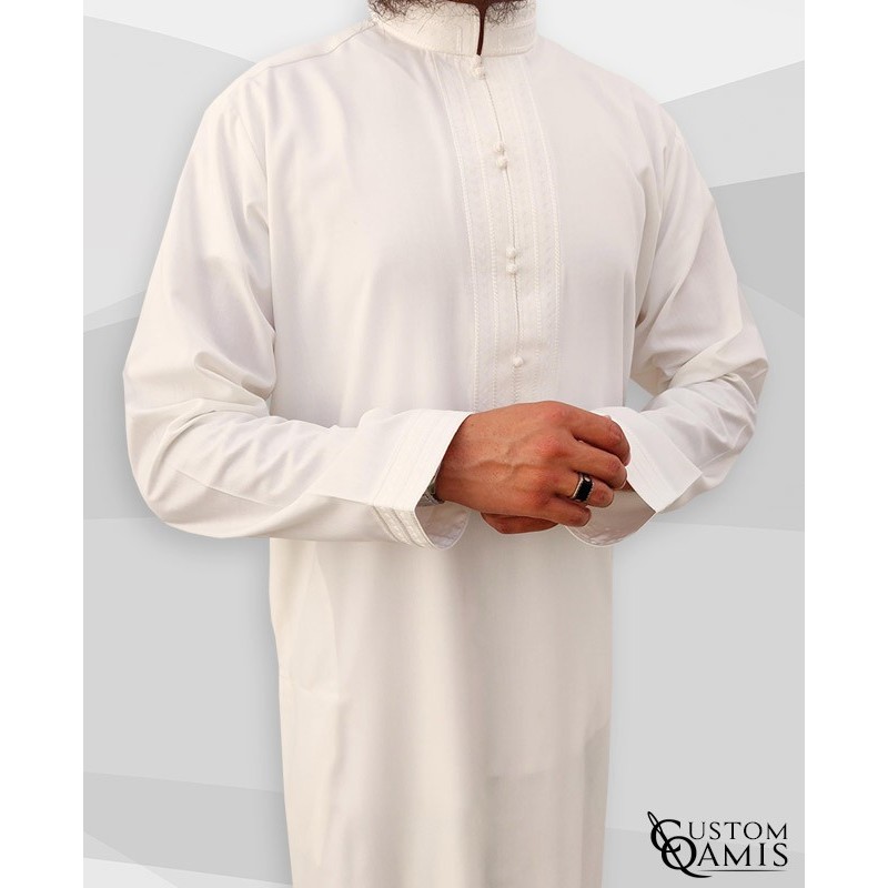 Qamis Sultan Platinium crème Col Bahraini droit