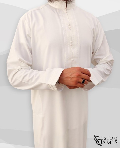 Sultan Thobe Platinium cream Stretch Bahraini Collar