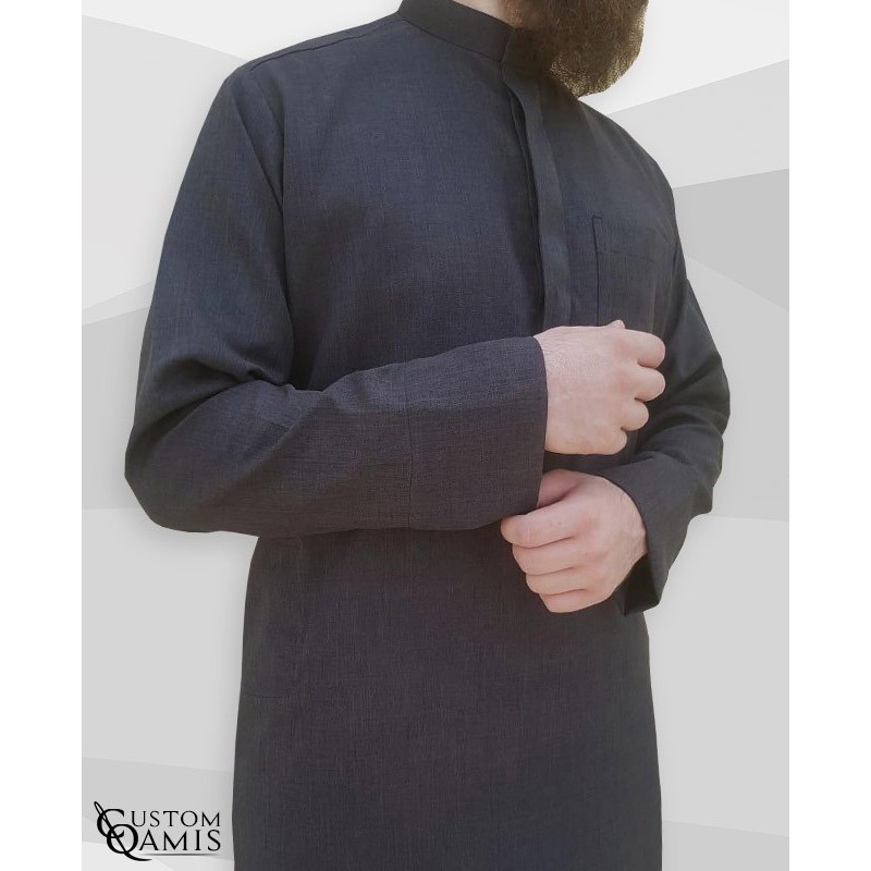 Qamis Koweti Gris Anthracite Tissu Imperial avec manches classiques