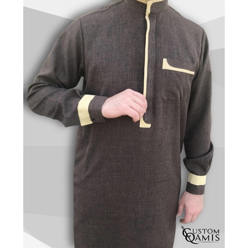 Luqman Thobe Fabric Imperial brown and mustard