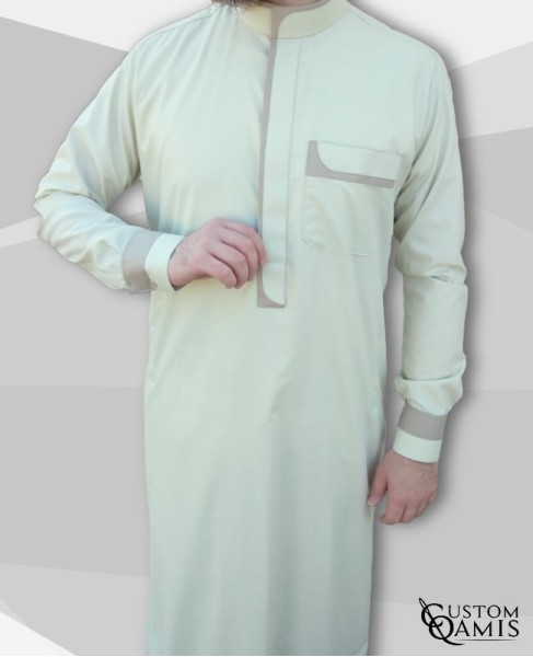 Qamis Luqman Tissu Cotton anis et beige clair