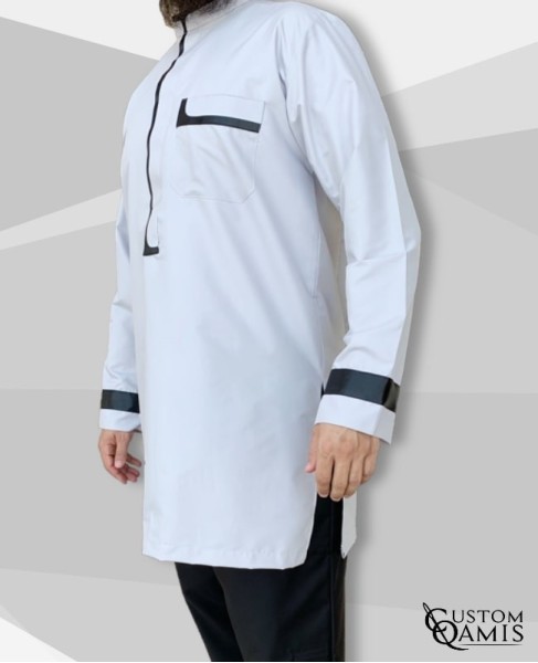set tunic luqman fabric platinium light grey and black with serwel straight cut