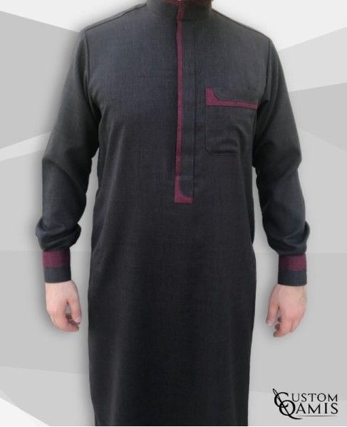 Luqman Thobe Fabric Imperial Imperial Charcoal Grey and Burgundy