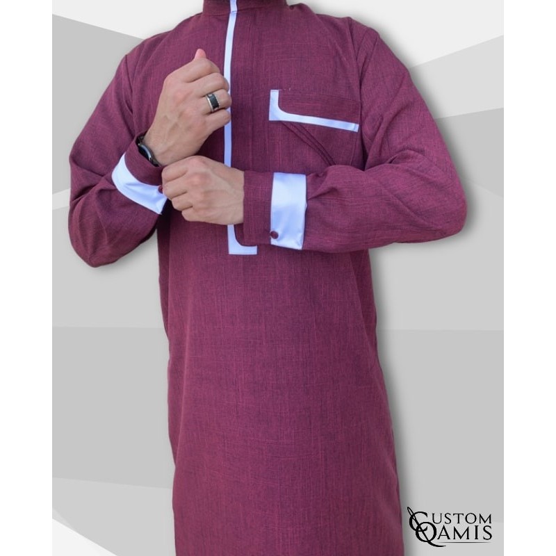 Luqman Thobe Fabric Imperial Burgundy and White