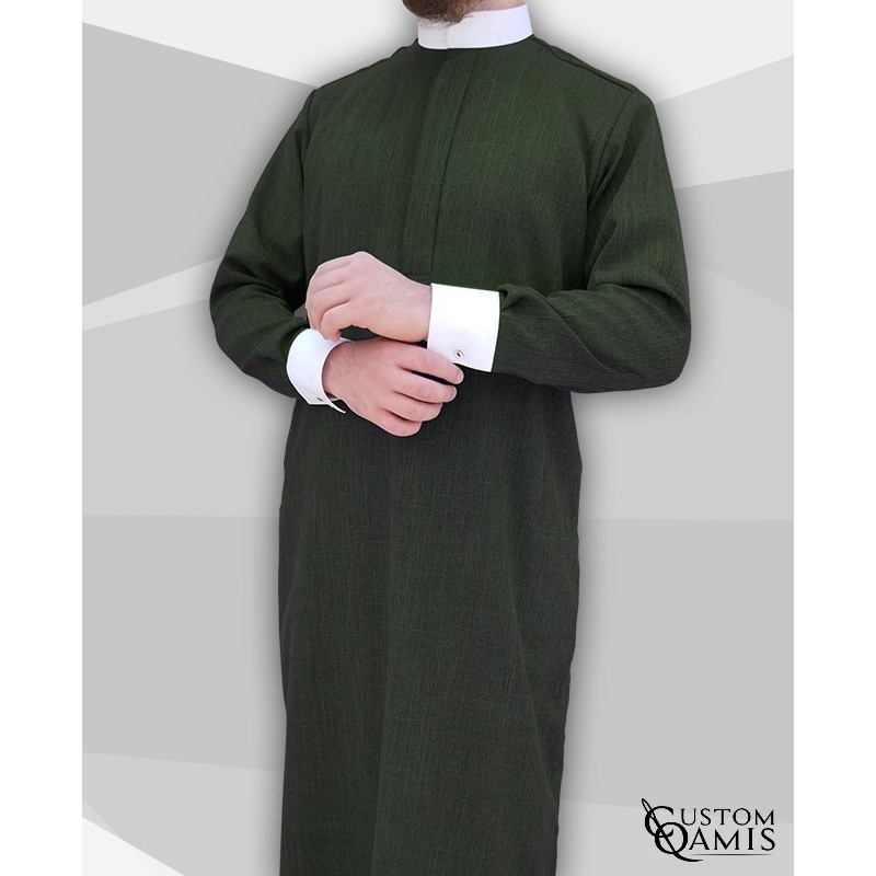 Qamis Elegance tissu Imperial gris vert et Platinum blanc
