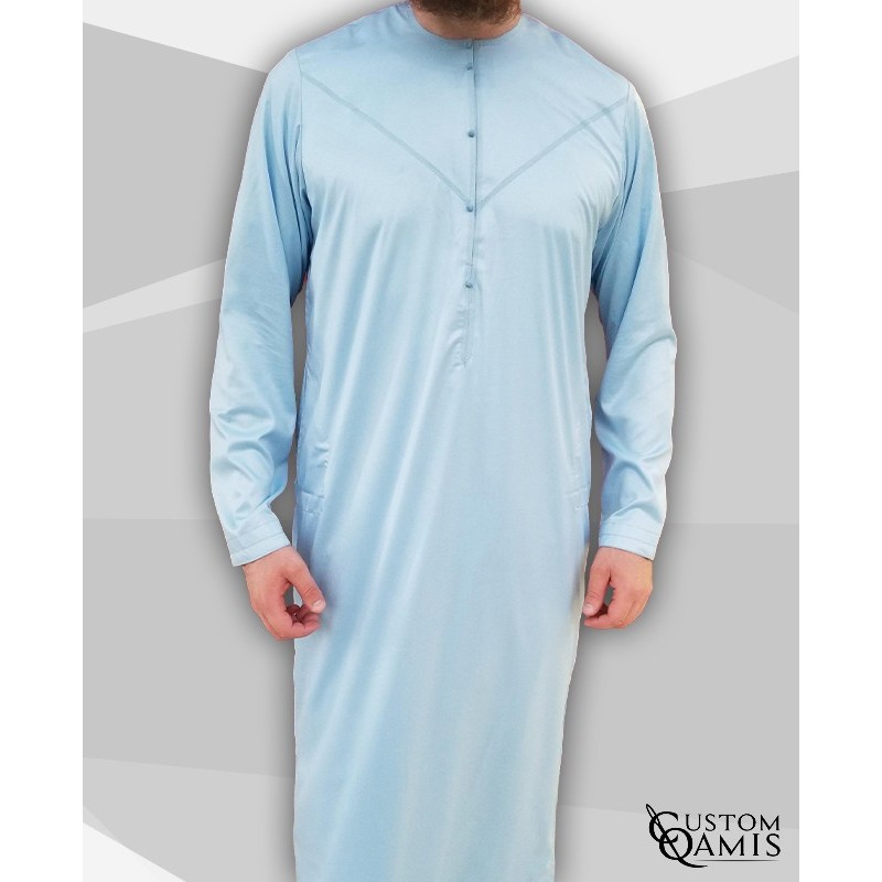 Emirati Thobe sky blue satin with pressures